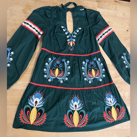 Anthropologie Green Embroidered Long Sleeve Dress - Picture 3 of 10